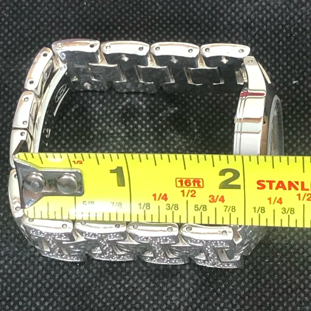 LOIS HILL Alternating Sterling Silver Links Large Round White Face Swiss Watch